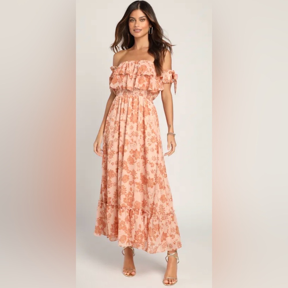 Lulu’s Floral Print Off-the-Shoulder Maxi Dress